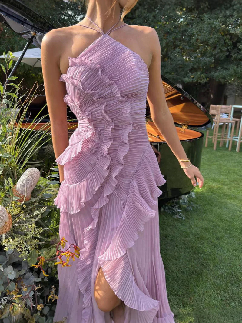 Alba | Abito Lungo Plissettato con Scollo Halter - Image 7