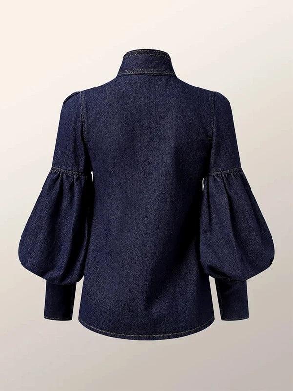 Camicia in Denim con Maniche a Palloncino e Fiocco da Donna | Elisa - Image 5