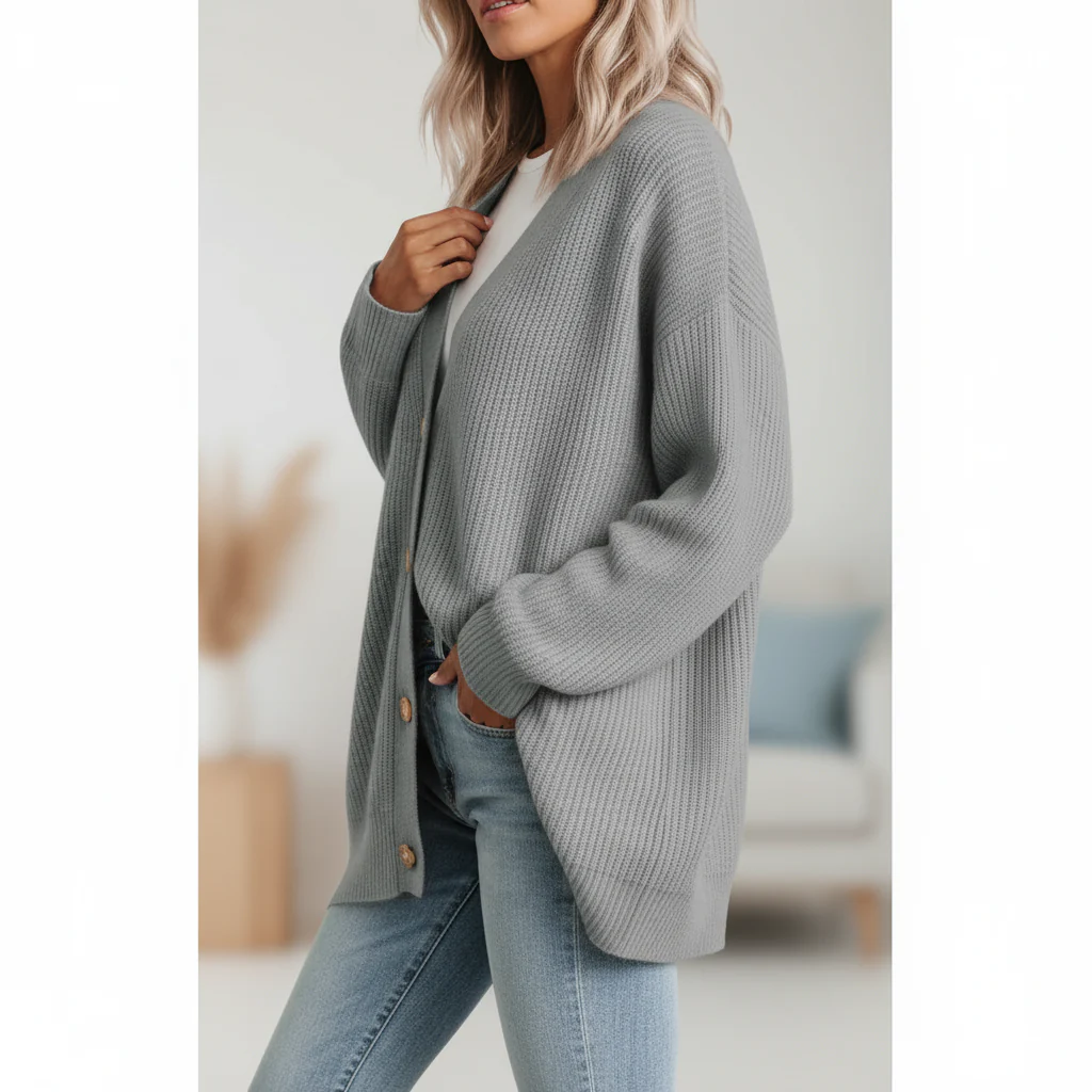 Elara | Cardigan Lungo a Righe con Bottoni - Image 11
