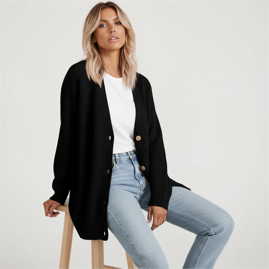 Elara | Cardigan Lungo a Righe con Bottoni - Image 3