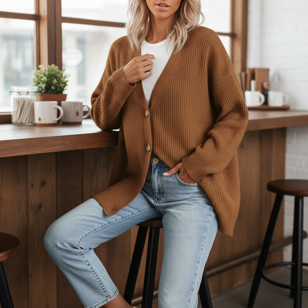 Elara | Cardigan Lungo a Righe con Bottoni - Image 8