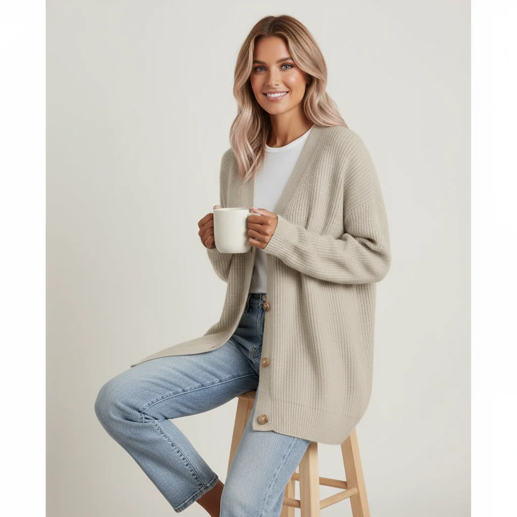 Elara | Cardigan Lungo a Righe con Bottoni - Image 9
