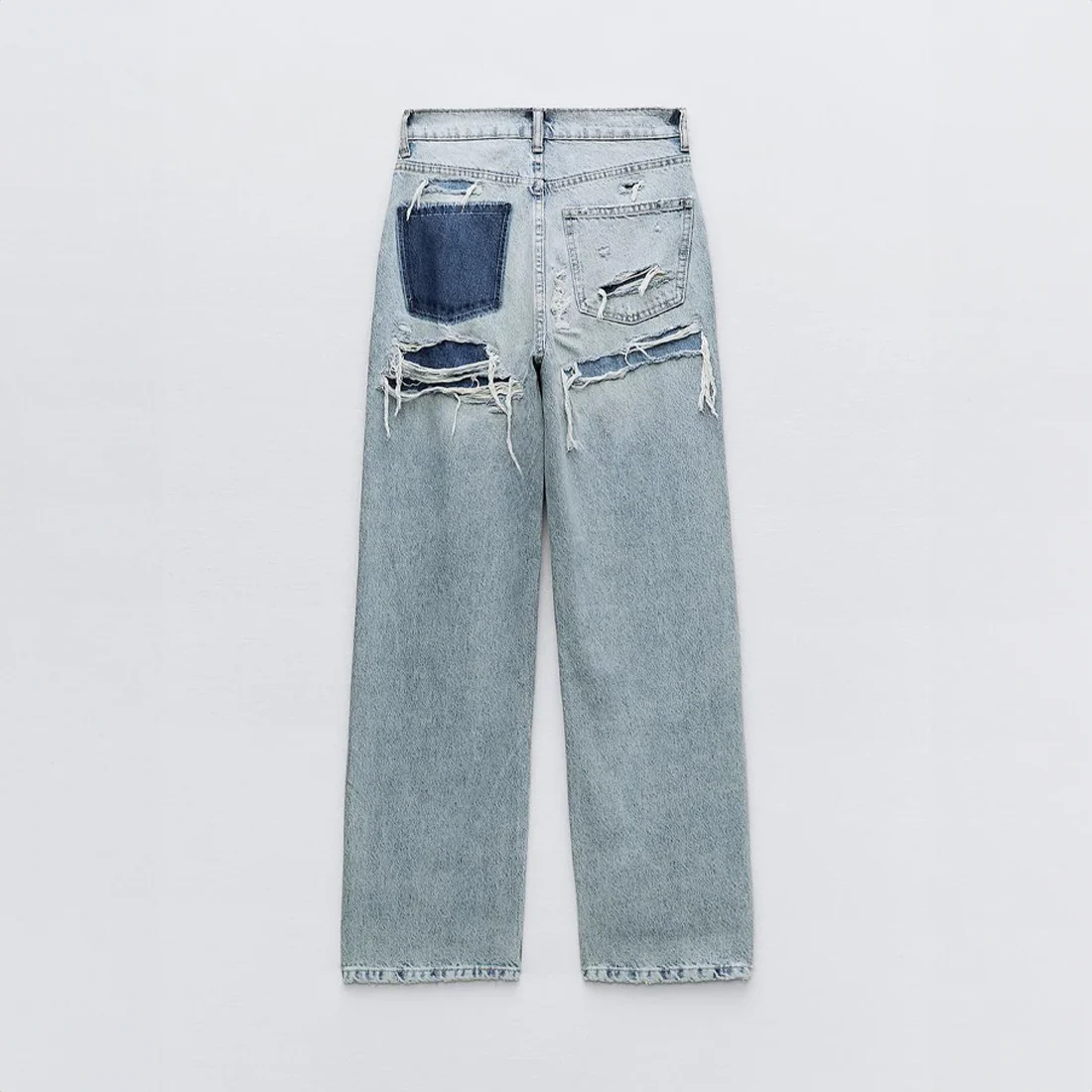 Jeans a Gamba Dritta a Vita Alta con Patchwork e Effetto Usato per Donna | Daniela - Image 3