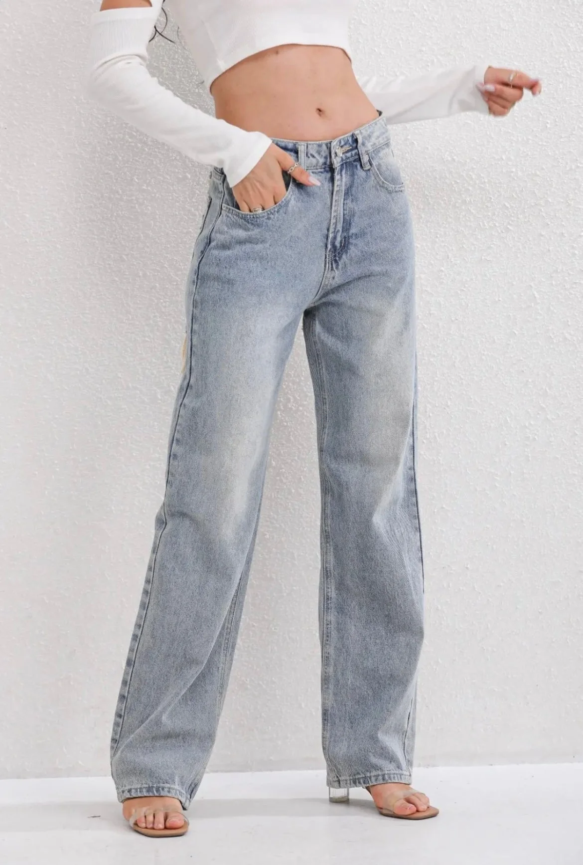Jeans a Gamba Dritta a Vita Alta con Patchwork e Effetto Usato per Donna | Daniela - Image 7