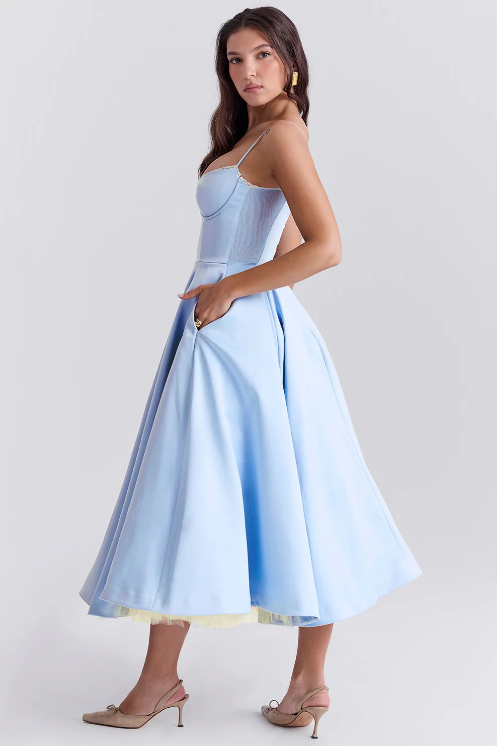 Ravina | Abito da Cerimonia Lungo in Raso con Gonna in Tulle - Image 3