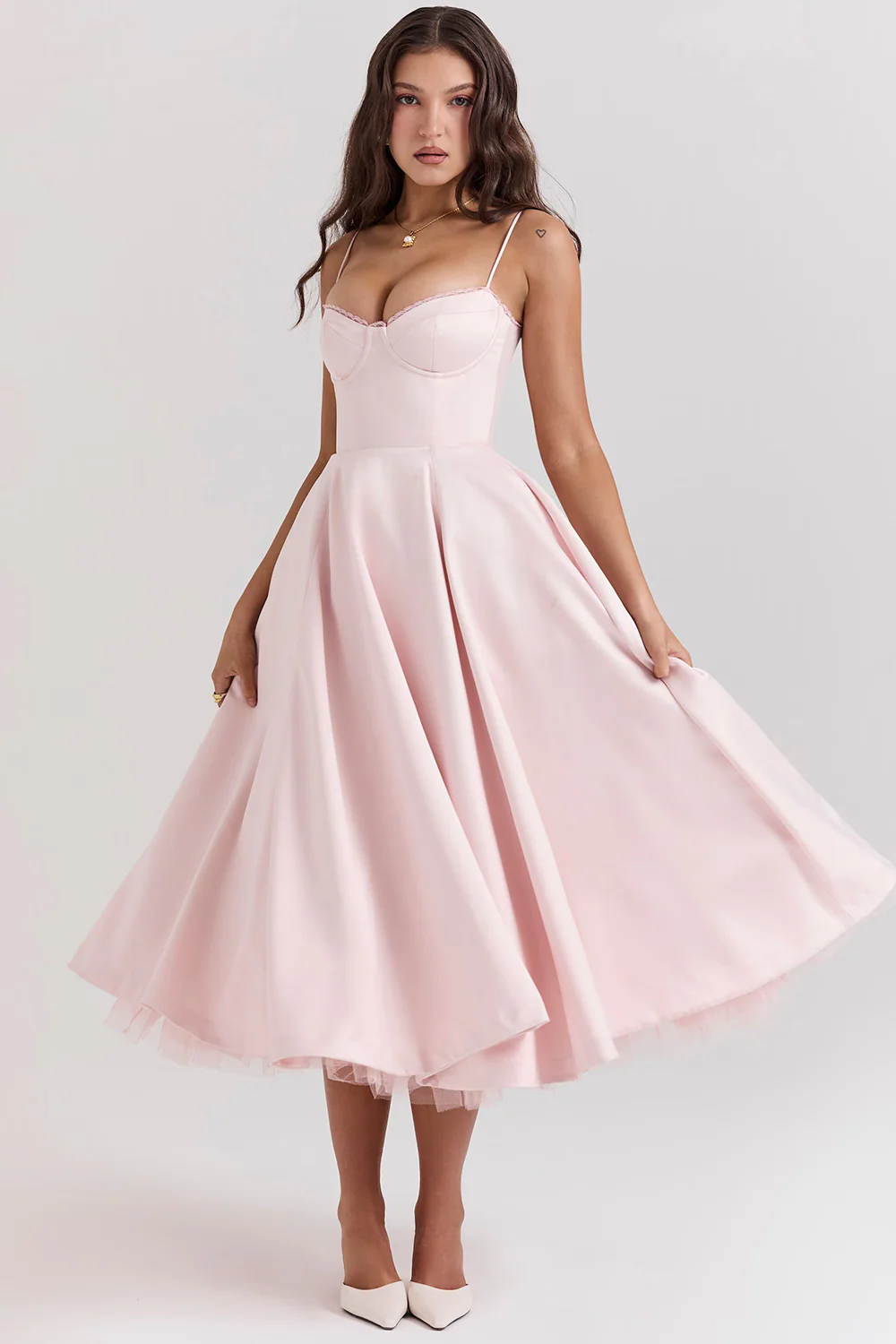 Ravina | Abito da Cerimonia Lungo in Raso con Gonna in Tulle - Image 5