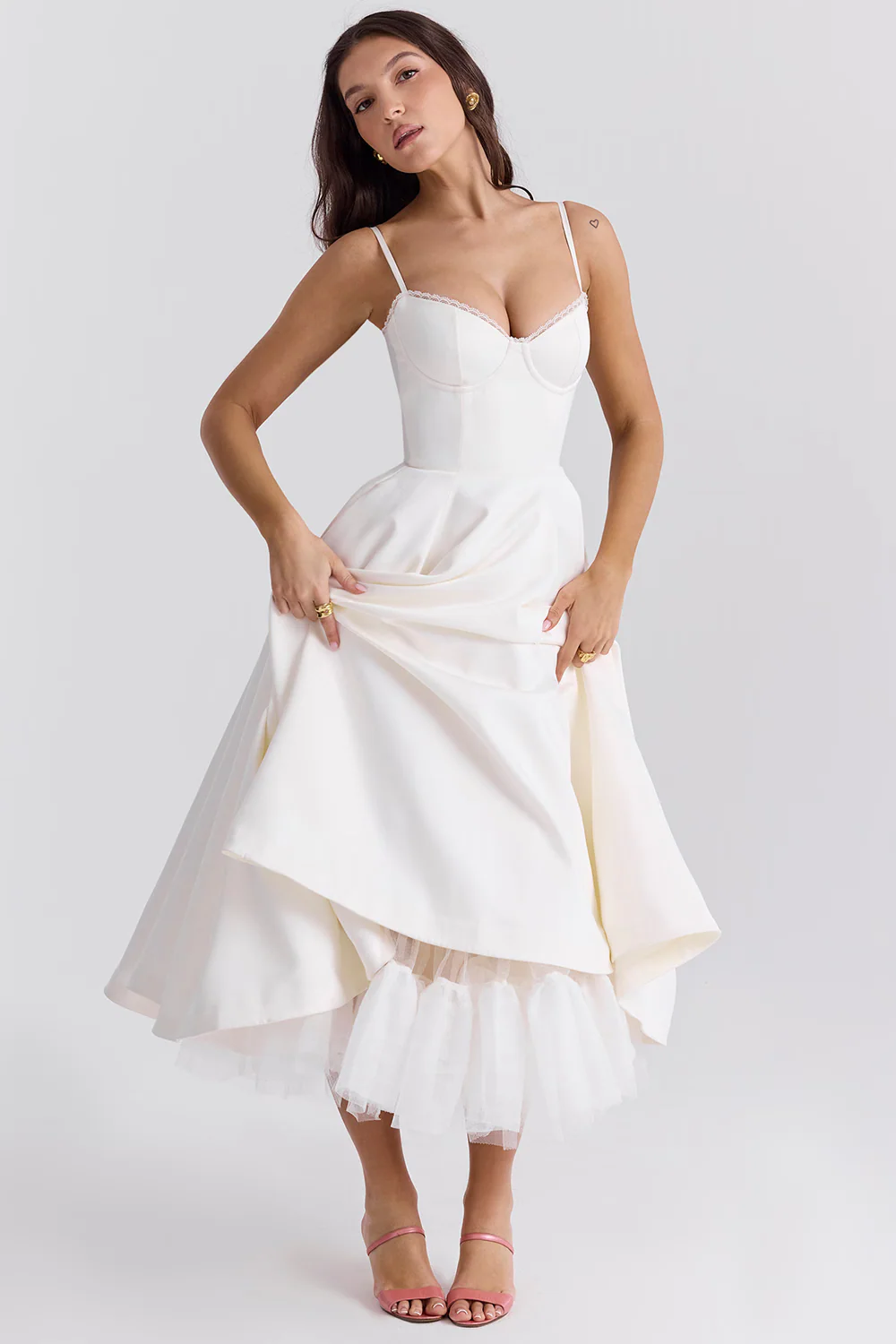 Ravina | Abito da Cerimonia Lungo in Raso con Gonna in Tulle - Image 8